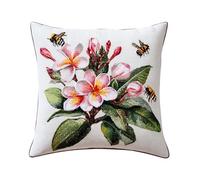 AxiangziK Flowers Latch Hook Cushion Kit,Plumeria and Butterfly,DIY Pillowcase for Kids Adults,Printed Canvas for Beginners,Cross Stitch Embroidery Kits,17x17in
