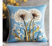 AxiangziK Flowers Printed Cushion Covers Cross Stitch Kits,Beautiful Dandelions,DIY Needlework Kit Embroidery Pillow Canvas Cushion Cross Stitch Pillowcase,45x45cm