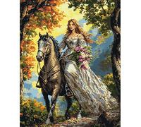 AxiangziK Forest 11ct Stamped Cross Stitch Kits for Adults Beginners,Girl Riding a Horse,DIY Cross Stitch Embroidery Kits for Home Office Wall Art Decor Gifts,16x20inch
