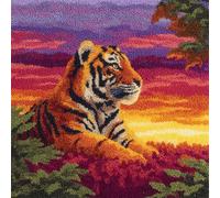 AxiangziK Forest Night Scene DIY Latch Hook Kits Pillow,Tiger by The River,Handmade Cushion Crochet Yarn Embroidery Hook Latch Kit Pillowcase Christmas Decoration,17x17in