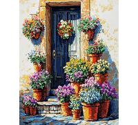 AxiangziK Hand Cross Stitch Needlework Embroidery Kits Flowers,Flower pots in Front of The Door,11CT Cross Stitch for Beginners Adults DIY Crafts New,16x20inch