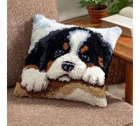 AxiangziK Handmade Latch Hook Cushion Kit 17x17 Inch,Bernese Mountain Dog Complete DIY Pillow Making Kit for Home Decor - Bedroom Throw Pillow Craft Gift