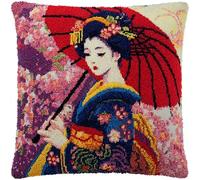 AxiangziK Japanese Style Latch Hook Cushion Cover Kit,Girl Geisha,DIY Needlework Embroidery Kits Handmade Set Latch Hook Craft Sofa Home Decor,17x17in