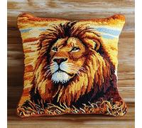 AxiangziK Jungle Animals Latch Hook Kits for Adults,Lion,DIY Latch Cross Stitch Sofa Cushion,Creativity Gift Embroidery Home Decoration,17x17in