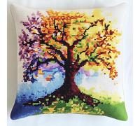 AxiangziK Landscape Cross Stitch Cushion Kits for Adults,Colorful Four Seasons Tree,Embroidery kit Pillow Tapestry,DIY Cross Stitch Pillow Kits,45x45cm