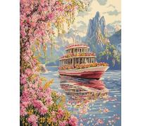 AxiangziK Landscape DIY 11CT Cross Stitch Needlepoint Kits,Flower Ship,Counted Cross Stitch Kits for Beginners Adults Embroidery Kits Arts and Crafts,16x20inch