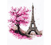 AxiangziK Landscape DIY Latch Hook Kit Large Rug Iron Tower and Flowering Trees Latch Hook Rug Making Kit DIY Craft Set Tapestry Cushion Pre-Printed Patterns 20x15in