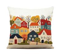 AxiangziK Landscape DIY Printed Cross Stitch Pillow Kits,Colorful House Town,Needlepoint Craft Set Cushion Kit 11CT Cross Stitch Cushion Cover Kit Stitched Cushion Kit,45x45cm