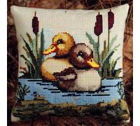 AxiangziK Landscape Latch Hook Cushion Kit,Wild Ducks in The Pond,DIY Pillowcase for Kids Adults,Printed Canvas for Beginners,Cross Stitch Embroidery Kits,17x17in
