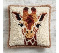 AxiangziK Latch Hook Cushion Cover Kit,Animal Giraffe,DIY Needlework Embroidery Kits Handmade Set Latch Hook Craft Sofa Home Decor,17x17in