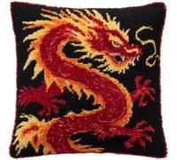 AxiangziK Latch Hook Cushion Cover Kit,China Red Dragon,DIY Needlework Embroidery Kits Handmade Set Latch Hook Craft Sofa Home Decor,17x17in