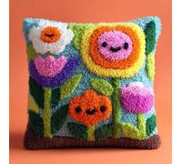 AxiangziK Latch Hook Cushion Kit 43x43cm,Colorful Flowers Printed Canvas Pillow Cover,Complete Craft Rug Embroidery Set,Easy Craft Kit for Relaxation & Decor