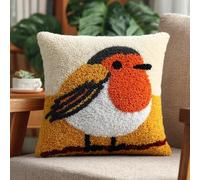 AxiangziK Latch Hook Cushion Kit 43x43cm,Robin Complete Needlecraft Set with Pre-Cut Yarn & Tools,Creative Home Decor Gift for All Ages