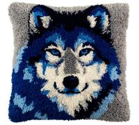 AxiangziK Latch Hook Cushion Kit,Animal Wolf,Latch Hook Kit for Beginners Adults or Children,DIY Crochet Christmas Home Decor,17x17in
