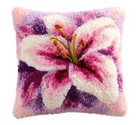 AxiangziK Latch Hook Cushion Kit,Beautiful Lilies,DIY Pillowcase for Kids Adults,Printed Canvas for Beginners,Cross Stitch Embroidery Kits,17x17in