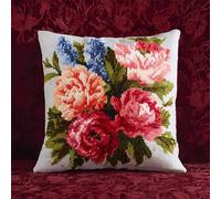 AxiangziK Latch Hook Cushion Kit,Beautiful Peony Flowers,DIY Pillowcase for Kids Adults,Printed Canvas for Beginners,Cross Stitch Embroidery Kits,17x17in