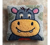 AxiangziK Latch Hook Cushion Kit,Cartoon Hippo,DIY Pillowcase for Kids Adults,Printed Canvas for Beginners,Cross Stitch Embroidery Kits,17x17in