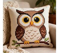 AxiangziK Latch Hook Cushion Kit,Cartoon owl,DIY Pillowcase for Kids Adults,Printed Canvas for Beginners,Cross Stitch Embroidery Kits,17x17in