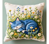 AxiangziK Latch Hook Cushion Kit,Cat Sleeping in Flowers,Latch Hook Kit for Beginners Adults or Children,DIY Crochet Christmas Home Decor,17x17in