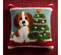AxiangziK Latch Hook Cushion Kit,Christmas Tree and Beagle Dog,DIY Pillowcase for Kids Adults,Printed Canvas for Beginners,Cross Stitch Embroidery Kits,17x17in
