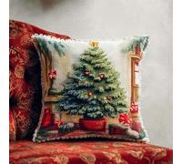 AxiangziK Latch Hook Cushion Kit,Christmas Tree,DIY Pillowcase for Kids Adults,Printed Canvas for Beginners,Cross Stitch Embroidery Kits,17x17in