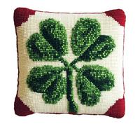 AxiangziK Latch Hook Cushion Kit,Green Four-Leaf Clover,DIY Pillowcase for Kids Adults,Printed Canvas for Beginners,Cross Stitch Embroidery Kits,17x17in