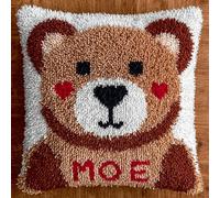 AxiangziK Latch Hook Cushion Kit,Heart-Shaped Bear,DIY Pillowcase for Kids Adults,Printed Canvas for Beginners,Cross Stitch Embroidery Kits,17x17in