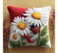 AxiangziK Latch Hook Cushion Kit,Ladybugs and Daisies,DIY Pillowcase for Kids Adults,Printed Canvas for Beginners,Cross Stitch Embroidery Kits,17x17in