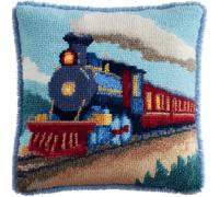 AxiangziK Latch Hook Cushion Kit,Vintage Train,DIY Pillowcase for Kids Adults,Printed Canvas for Beginners,Cross Stitch Embroidery Kits,17x17in