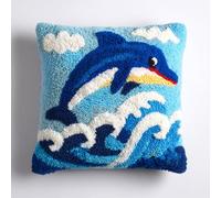 AxiangziK Latch Hook Cushion Kits,Animal Dolphin,Latch Hook Cushion Cover with Printed Canvas DIY Embroidery Kit,17x17in