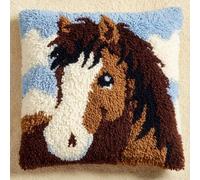 AxiangziK Latch Hook Cushion Kits,Farm Animals Horse,Latch Hook Cushion Cover with Printed Canvas DIY Embroidery Kit,17x17in