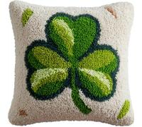 AxiangziK Latch Hook Cushion Kits,Green Four-Leaf Clover,Latch Hook Cushion Cover with Printed Canvas DIY Embroidery Kit,17x17in