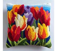 AxiangziK Latch Hook Cushion Kits,Tulip Flowers,Latch Hook Cushion Cover with Printed Canvas DIY Embroidery Kit,17x17in