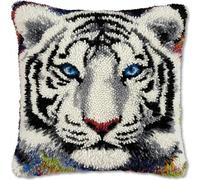 AxiangziK Latch Hook Kit Cushion,Animal White Tiger,DIY Latch Hook Pillow Printed Cushion Embroidery Needlework Craft Embroidery Kit,17x17in