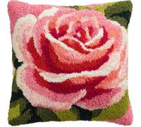 AxiangziK Latch Hook Kit Cushion,Beautiful Roses,DIY Latch Hook Pillow Printed Cushion Embroidery Needlework Craft Embroidery Kit,17x17in
