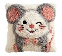 AxiangziK Latch Hook Kit Cushion,Cute Mouse,DIY Latch Hook Pillow Printed Cushion Embroidery Needlework Craft Embroidery Kit,17x17in