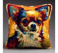 AxiangziK Latch Hook Kit Cushion for Adults,Animal Dog Chihuahua,DIY Craft Latch Hook Embroidery Cross Stitch Pillow Cover Kit for Christmas/Gifts,17x17in
