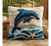 AxiangziK Latch Hook Kit Cushion for Adults,Animal Dolphin,DIY Craft Latch Hook Embroidery Cross Stitch Pillow Cover Kit for Christmas/Gifts,17x17in