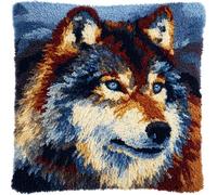 AxiangziK Latch Hook Kit Cushion for Adults,Animal Wolf,DIY Craft Latch Hook Embroidery Cross Stitch Pillow Cover Kit for Christmas/Gifts,17x17in