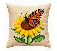 AxiangziK Latch Hook Kit Cushion for Adults,Beautiful Floral Butterfly,DIY Craft Latch Hook Embroidery Cross Stitch Pillow Cover Kit for Christmas/Gifts,17x17in