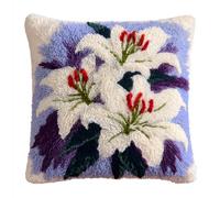 AxiangziK Latch Hook Kit Cushion for Adults,Beautiful Lilies,DIY Craft Latch Hook Embroidery Cross Stitch Pillow Cover Kit for Christmas/Gifts,17x17in