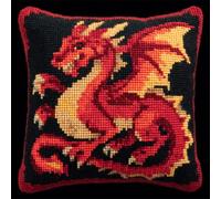AxiangziK Latch Hook Kit Cushion for Adults,China Red Dragon,DIY Craft Latch Hook Embroidery Cross Stitch Pillow Cover Kit for Christmas/Gifts,17x17in