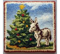 AxiangziK Latch Hook Kit Cushion for Adults,Christmas Tree and Donkey,DIY Craft Latch Hook Embroidery Cross Stitch Pillow Cover Kit for Christmas/Gifts,17x17in