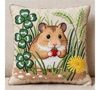AxiangziK Latch Hook Kit Cushion for Adults,Cute Hamster,DIY Craft Latch Hook Embroidery Cross Stitch Pillow Cover Kit for Christmas/Gifts,17x17in