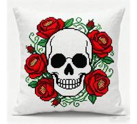 AxiangziK Latch Hook Kit Cushion for Adults,Floral Skull,DIY Craft Latch Hook Embroidery Cross Stitch Pillow Cover Kit for Christmas/Gifts,17x17in