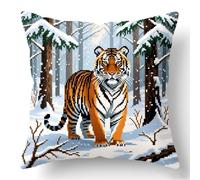 AxiangziK Latch Hook Kit Cushion,Tiger in The Snowy Forest,DIY Latch Hook Pillow Printed Cushion Embroidery Needlework Craft Embroidery Kit,17x17in