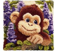 AxiangziK Latch Hook Kit Cushion,Violet Flowers and Monkeys,DIY Latch Hook Pillow Printed Cushion Embroidery Needlework Craft Embroidery Kit,17x17in