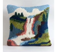 AxiangziK Latch Hook Kit for Adults,Forest Waterfall Landscape,DIY Latch Hook Cushion,Cross Stitch Embroidery Cushion Making Kits Home Decor,17x17in