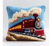 AxiangziK Latch Hook Kit for Adults,Vintage Train,DIY Latch Hook Cushion,Cross Stitch Embroidery Cushion Making Kits Home Decor,17x17in