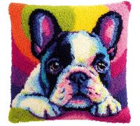 AxiangziK Latch Hook Kits DIY Throw Pillow Cover,Animal Dog Bulldog,Cushion Cover Embroidery Craft Kit for Adults and Beginners Embroidery Home Decoration,17x17in
